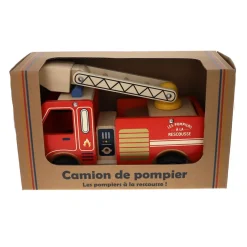 Camion de pompiers en bois rouge
