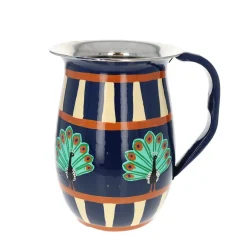 Carafe en émail motifs Indiens bleu paon