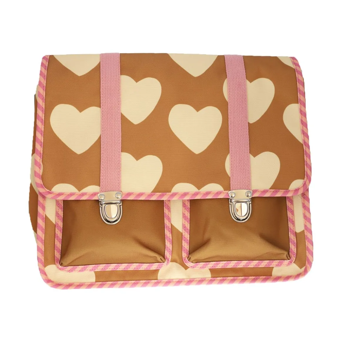 Cartable d'école coeurs beige