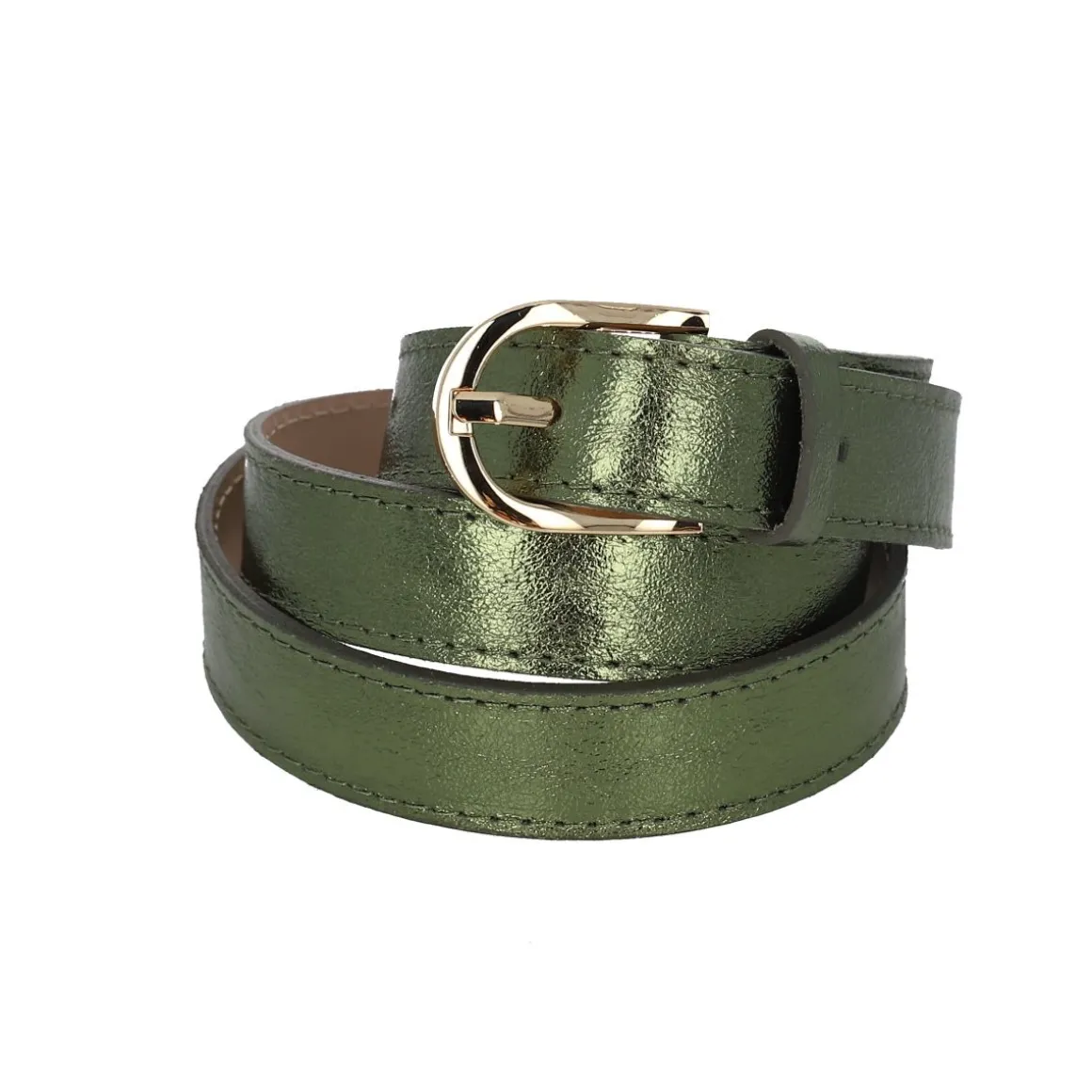 Ceinture à boucle ronde en cuir vert olive - Taille M