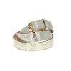 Ceinture à boucle ronde en cuir irisé platine - Taille M