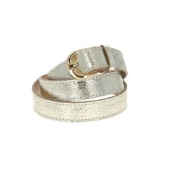 Ceinture à boucle ronde en cuir irisé platine - Taille M