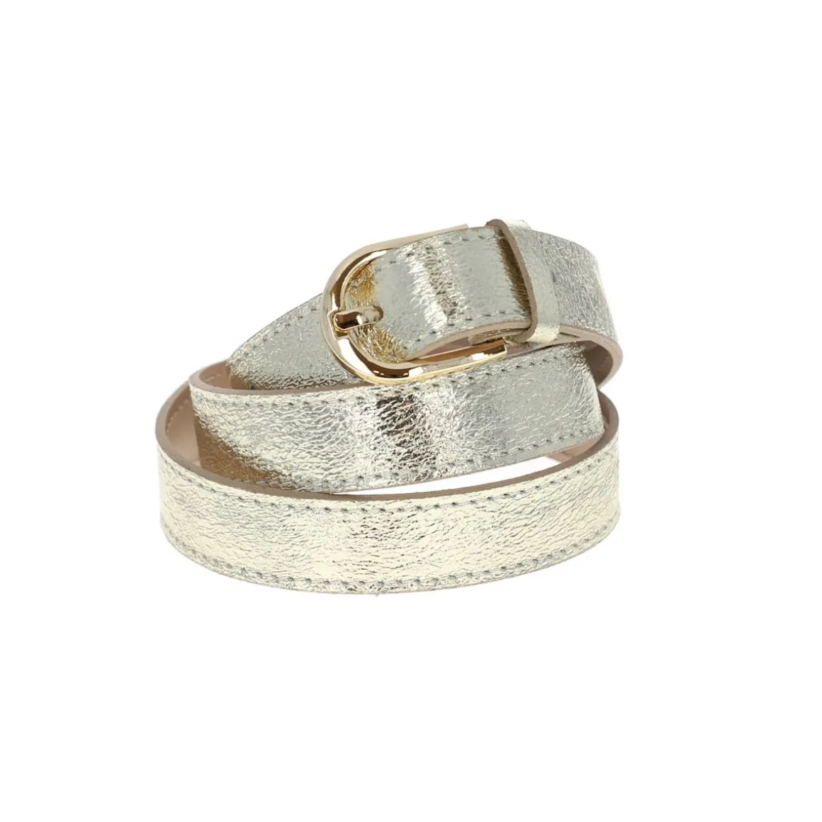 Ceinture à boucle ronde en cuir irisé platine - Taille M