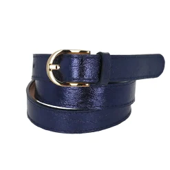 Ceinture à boucle ronde en cuir bleu - Taille M
