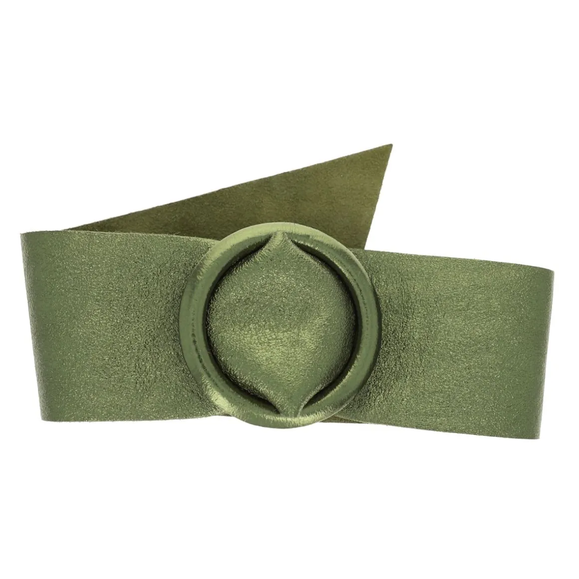 Ceinture plate large cuir vert olive