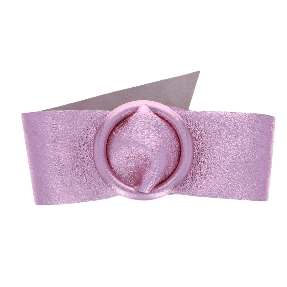 Ceinture plate large cuir irisé rose pâle