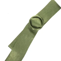 Ceinture plate large cuir vert olive