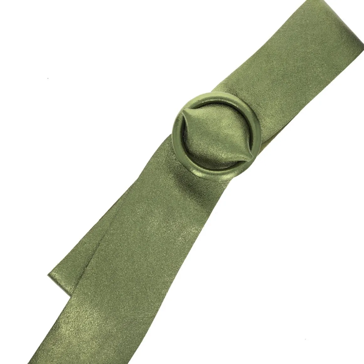 Ceinture plate large cuir vert olive