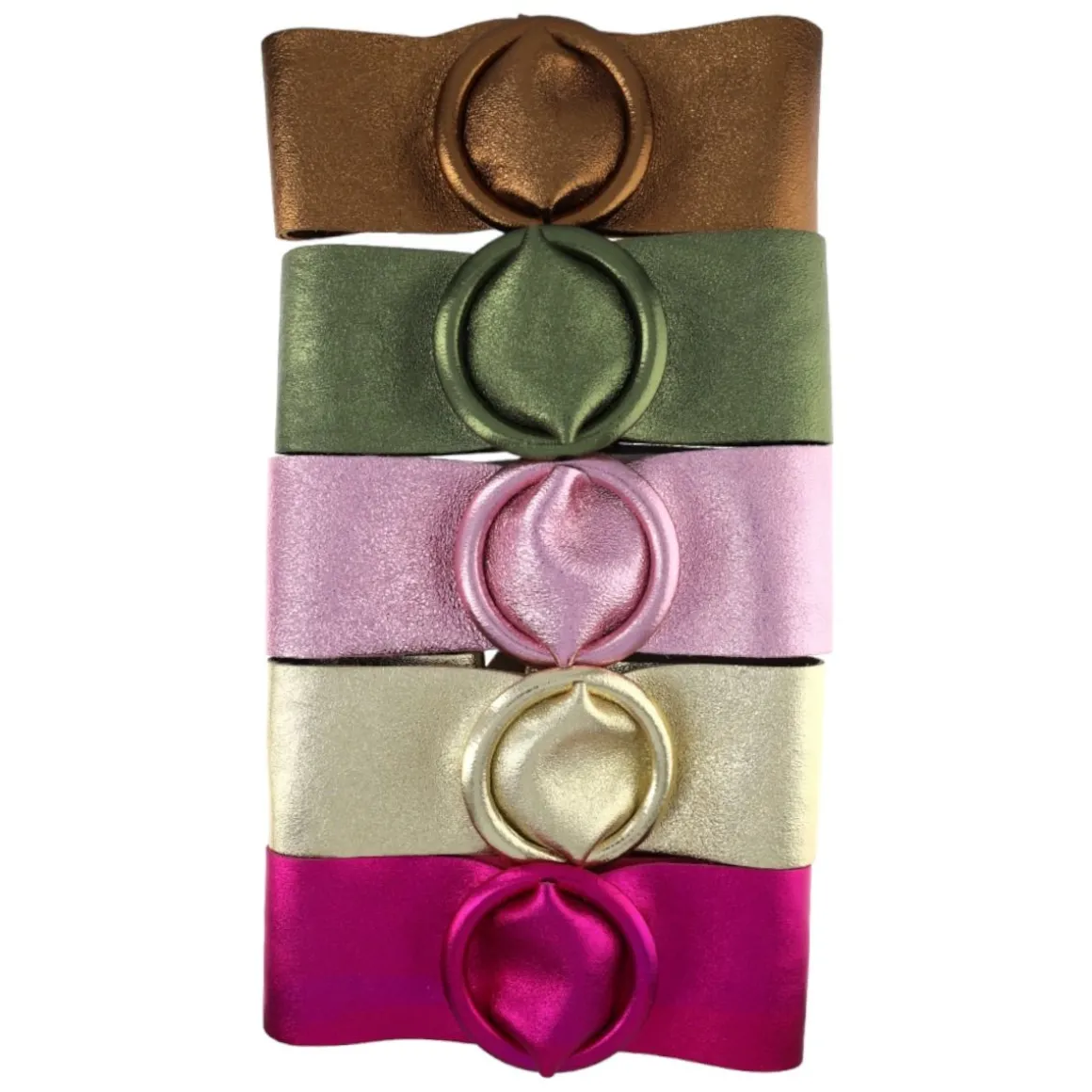 Ceinture plate large cuir irisé rose fuchsia