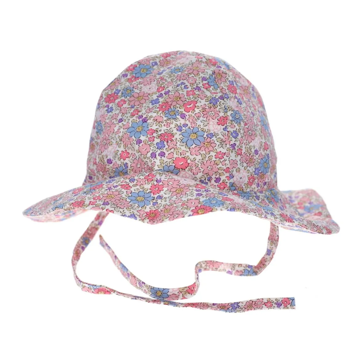 Chapeau de soleil fleuri bleu et rose