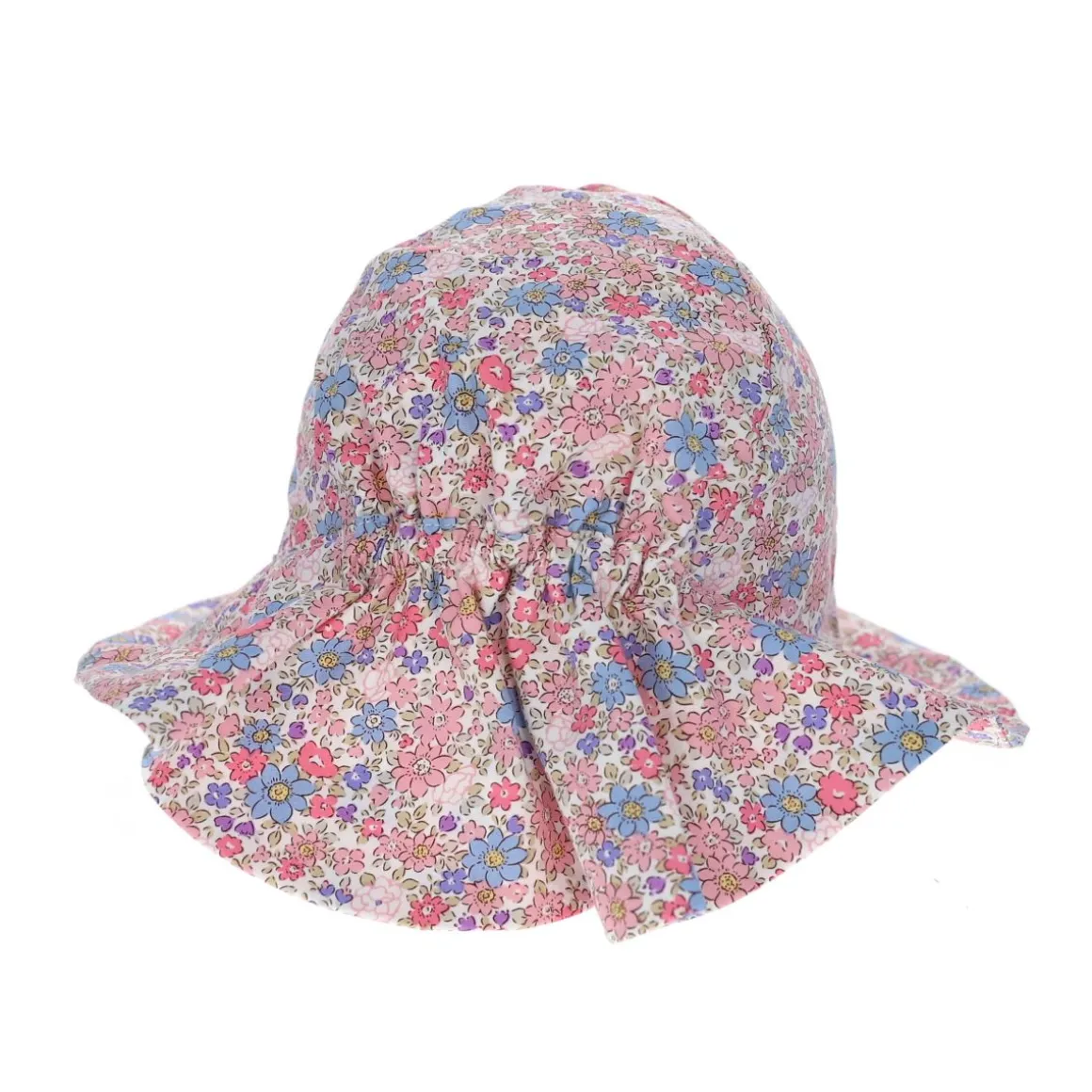 Chapeau de soleil fleuri bleu et rose