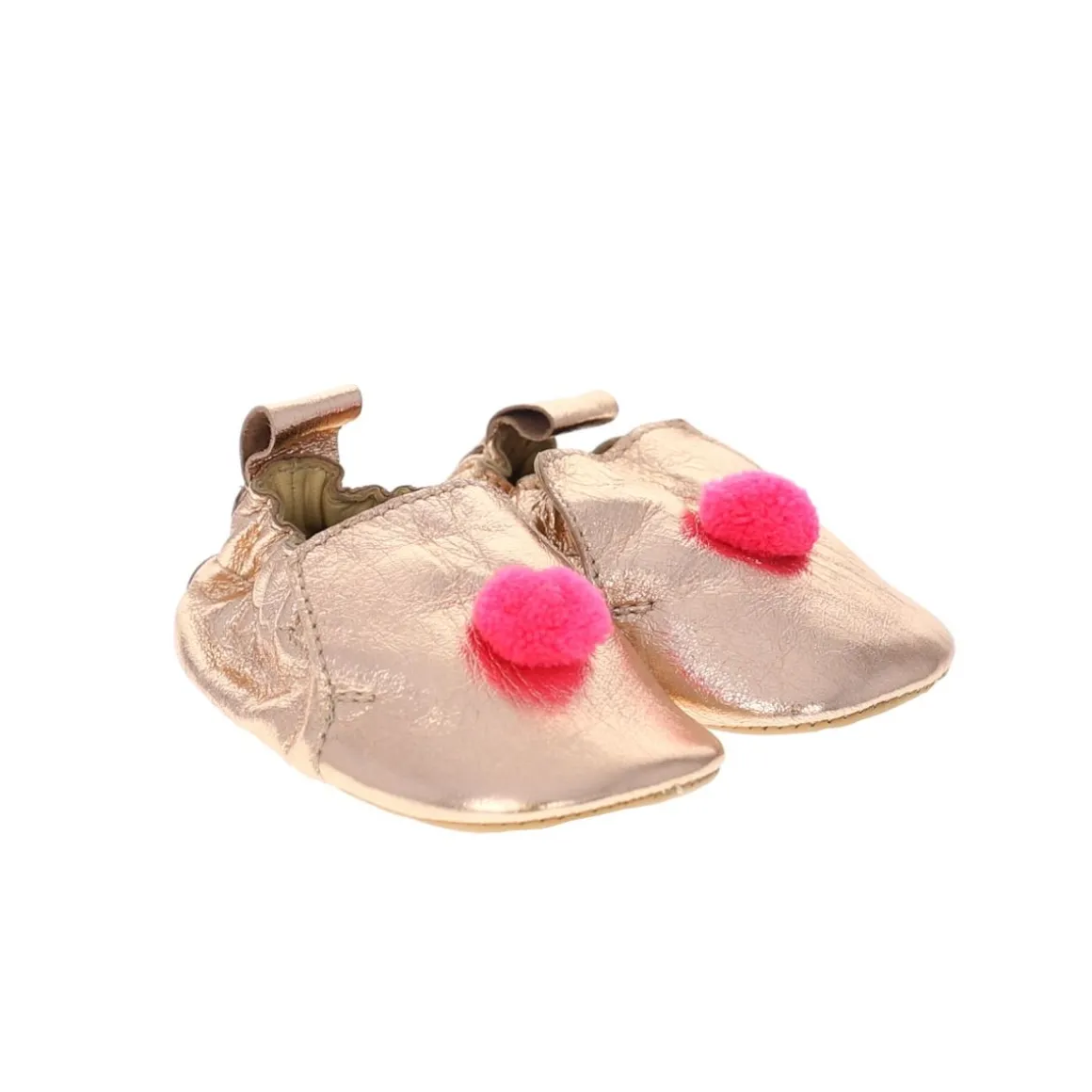 Chaussons bébé pompon rose fluo