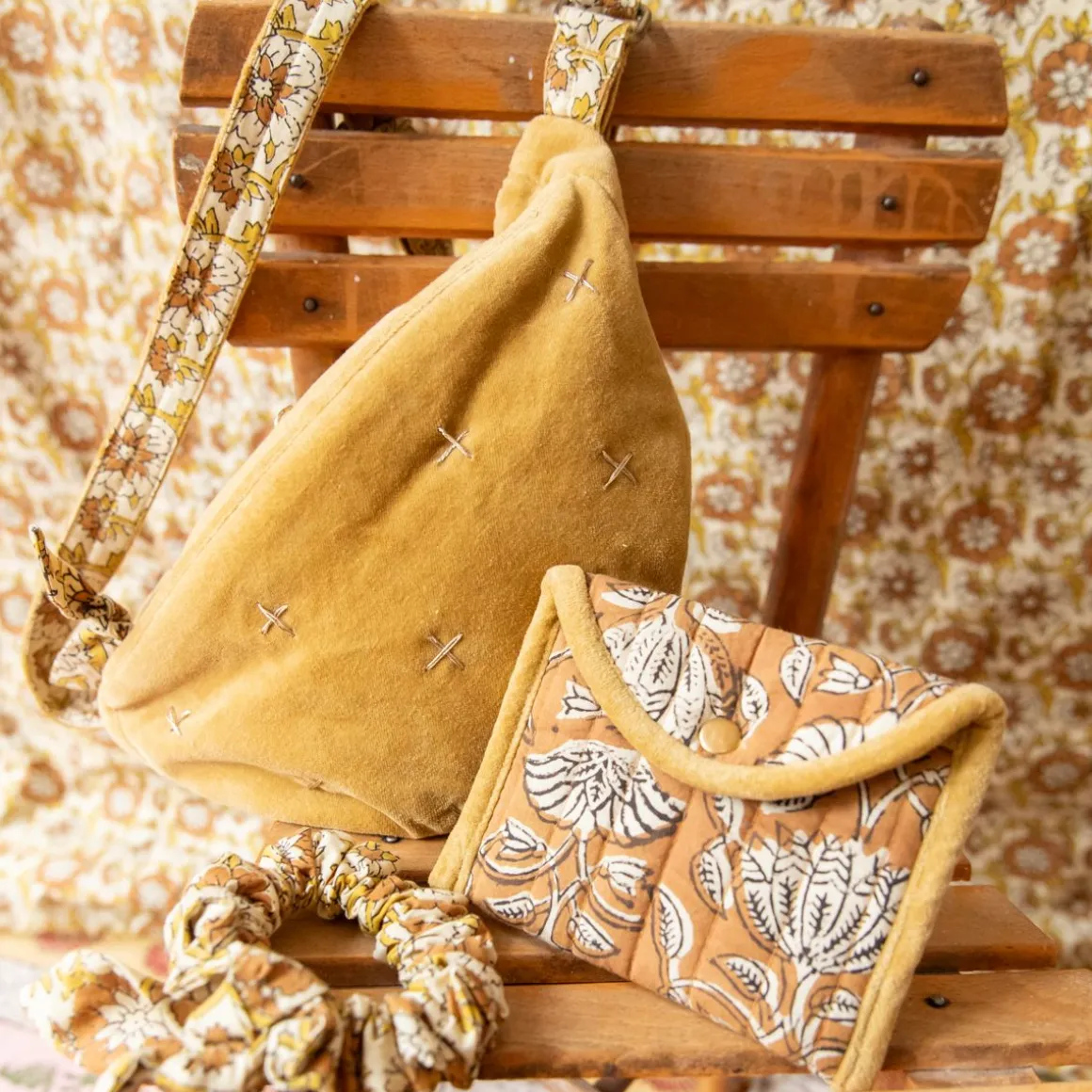 Chouchou marron Block print - Delhi d'antan
