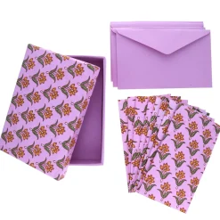 Coffret de correspondance fleuri block print lila - Delhi d'antan