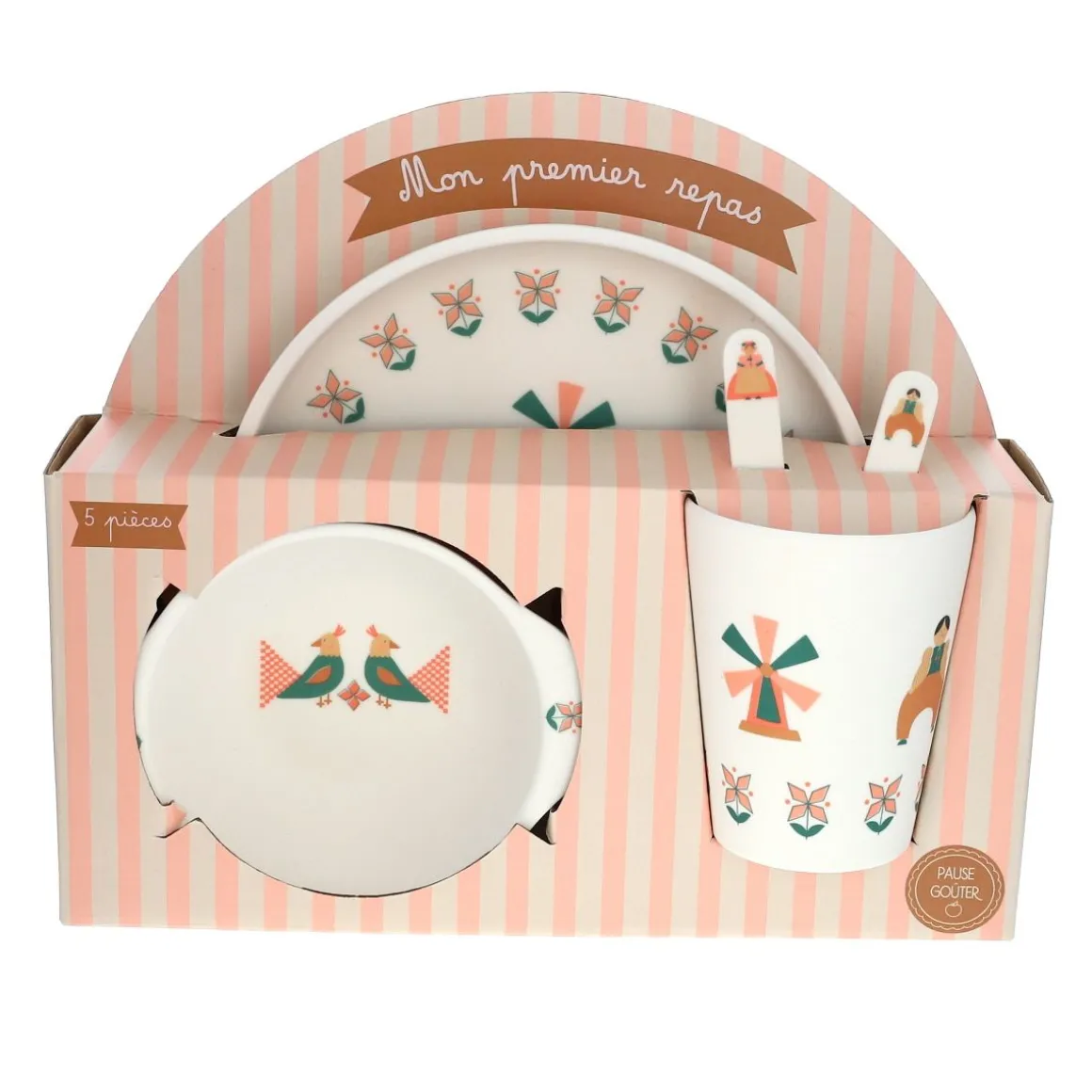 Coffret repas en mélamine fleuri - Folk d'été