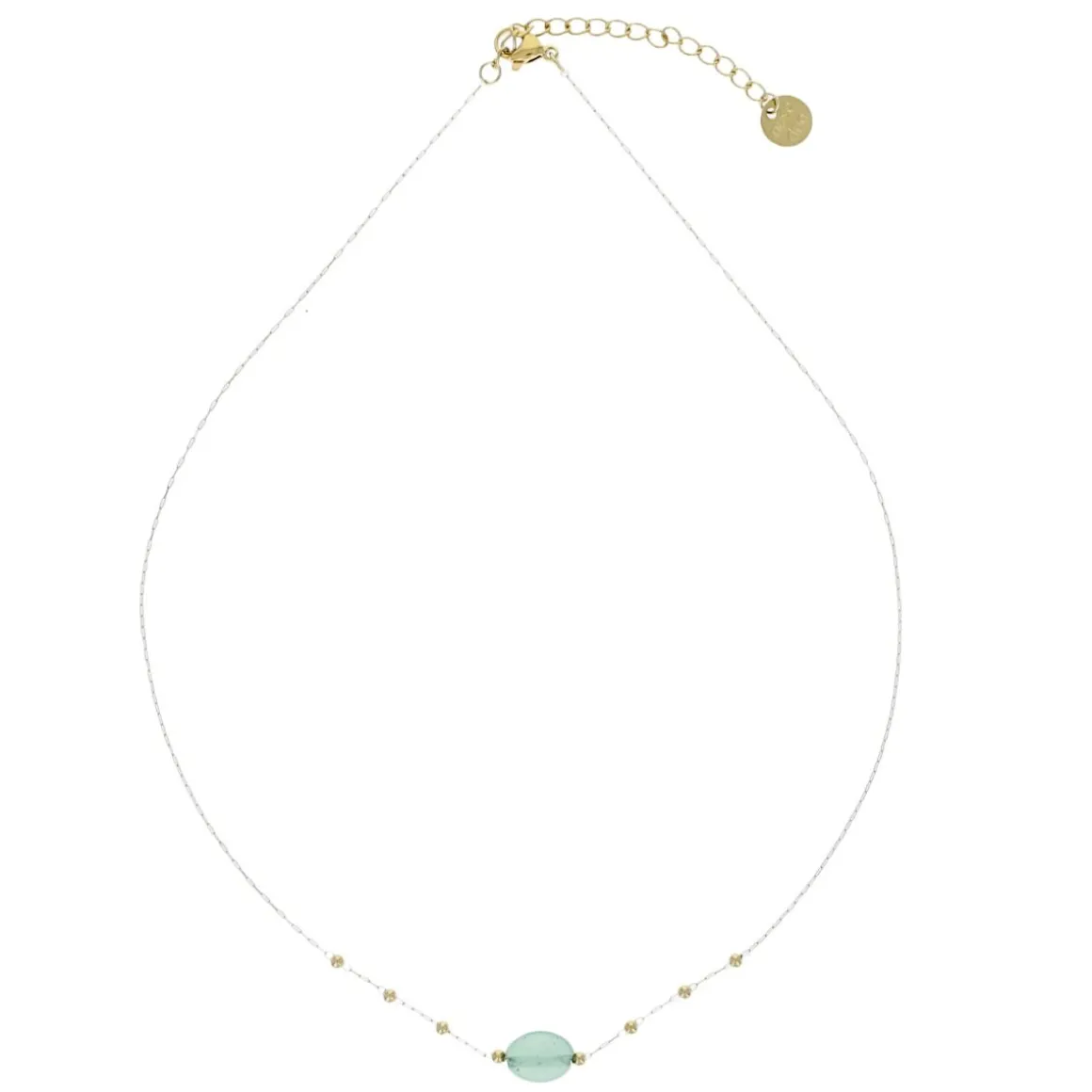 Collier chaine dorée pierre verte
