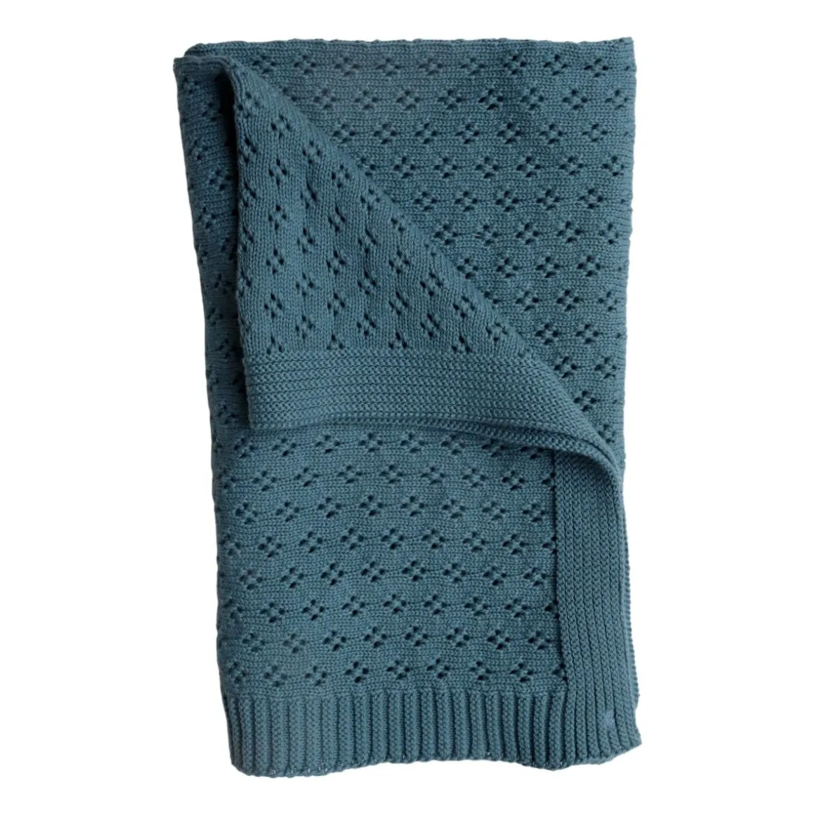 Couverture en tricot pointelle bleu
