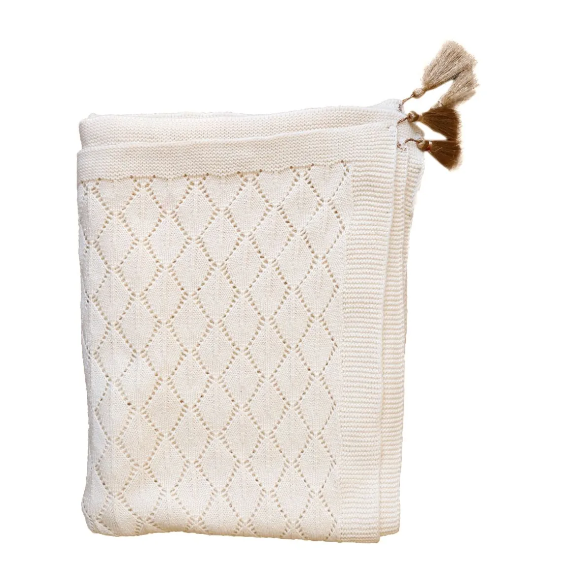 Couverture pointelle en coton écru et doré