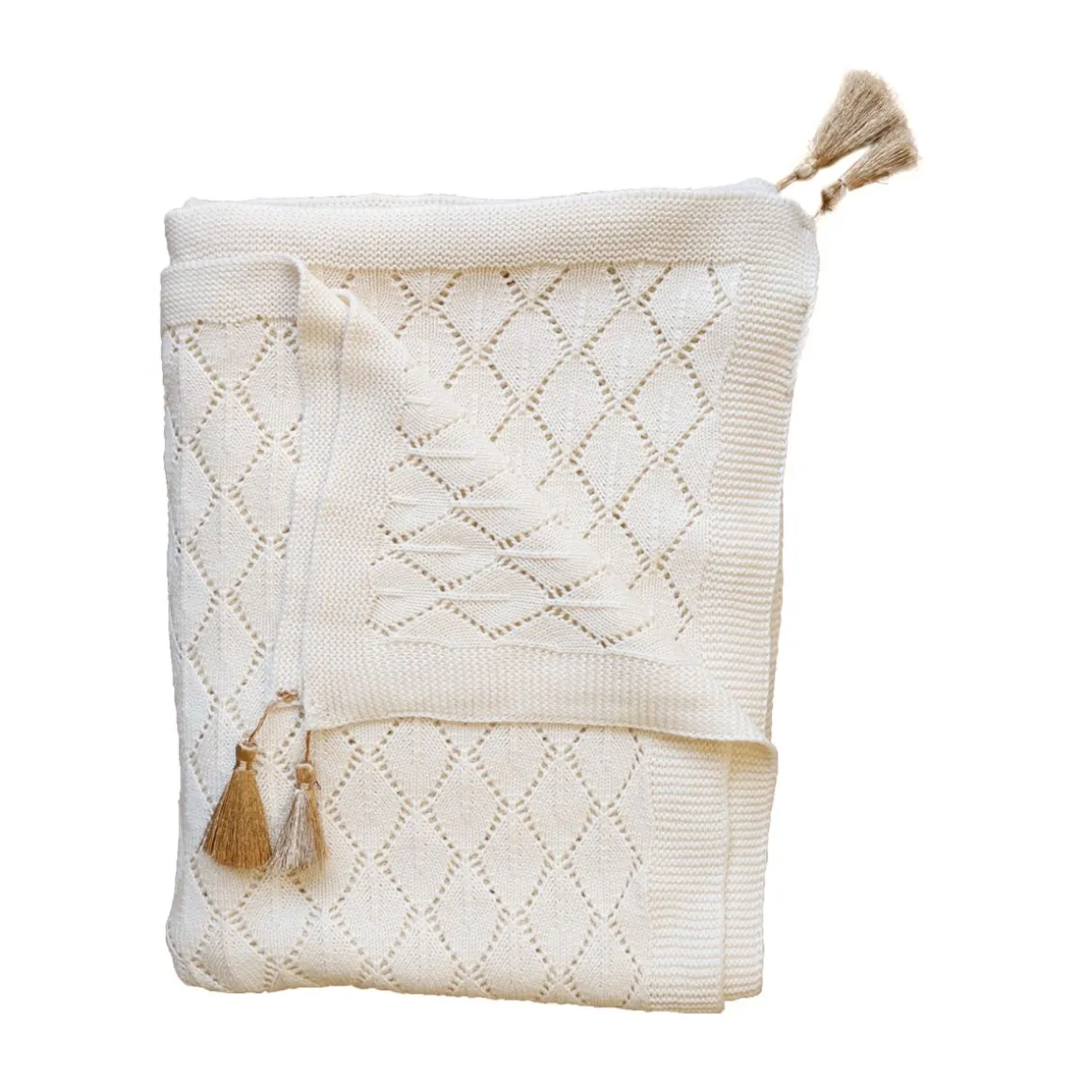 Couverture pointelle en coton écru et doré