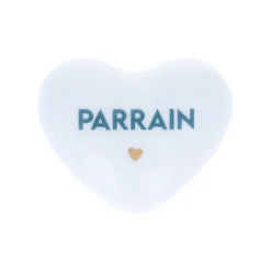 Cœur en céramique blanc et bleu "parrain"