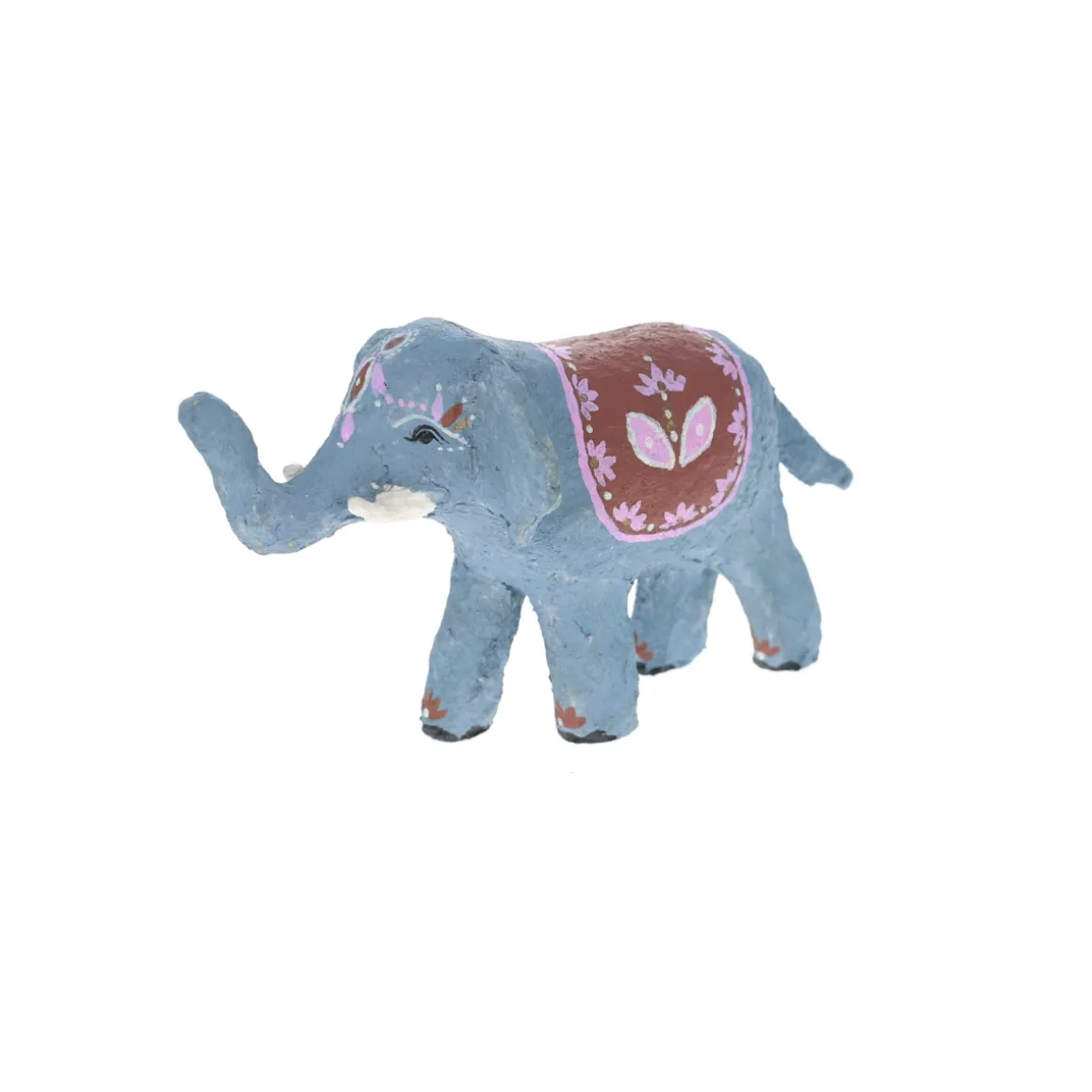 Figurine éléphant en papier mâché avec ornement rose