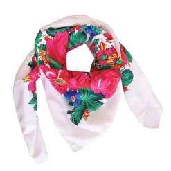 Foulard blanc à fleurs "Polka folk"