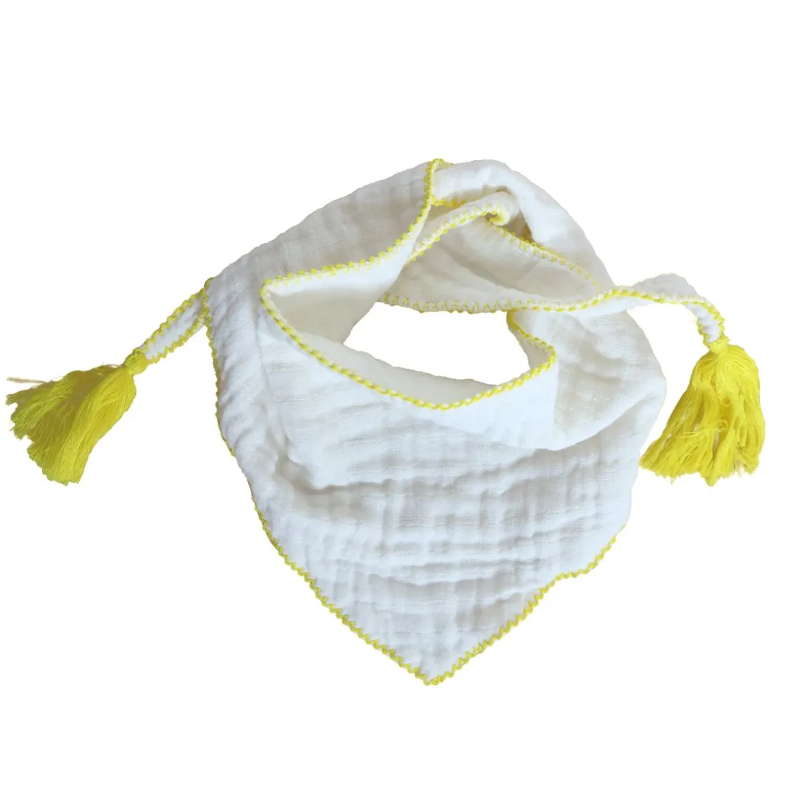 Foulard écru pompons jaune - Aqua Flower