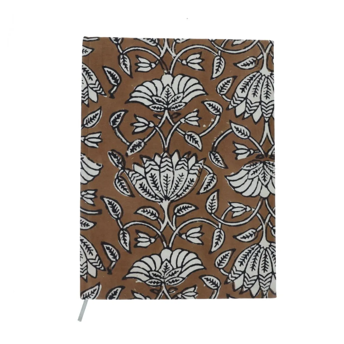 Grand carnet de notes fleuri marron block print - Delhi d'antan