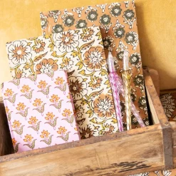 Grand carnet de notes fleuri kaki block print - Delhi d'antan