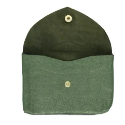 Grand porte-monnaie enveloppe cuir vert olive