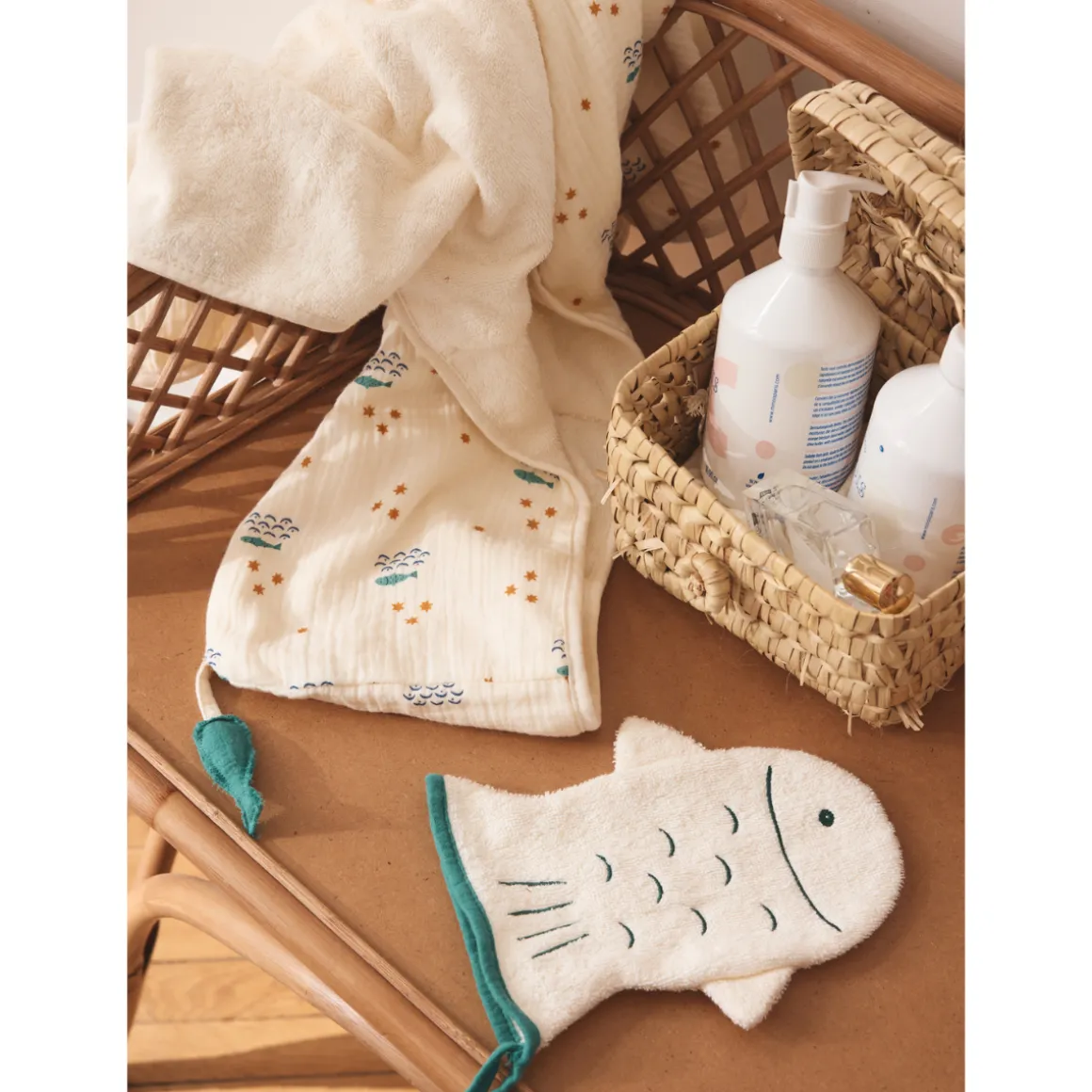Grande cape de bain écrue poissons - Ma bonne étoile