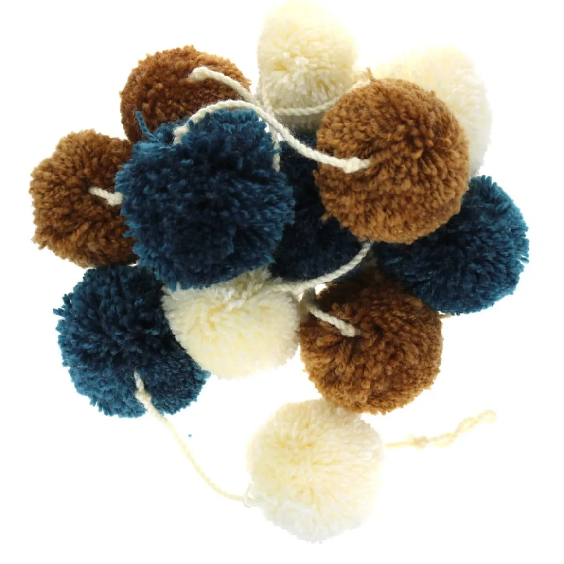 Guirlande pompons bleu brun écru