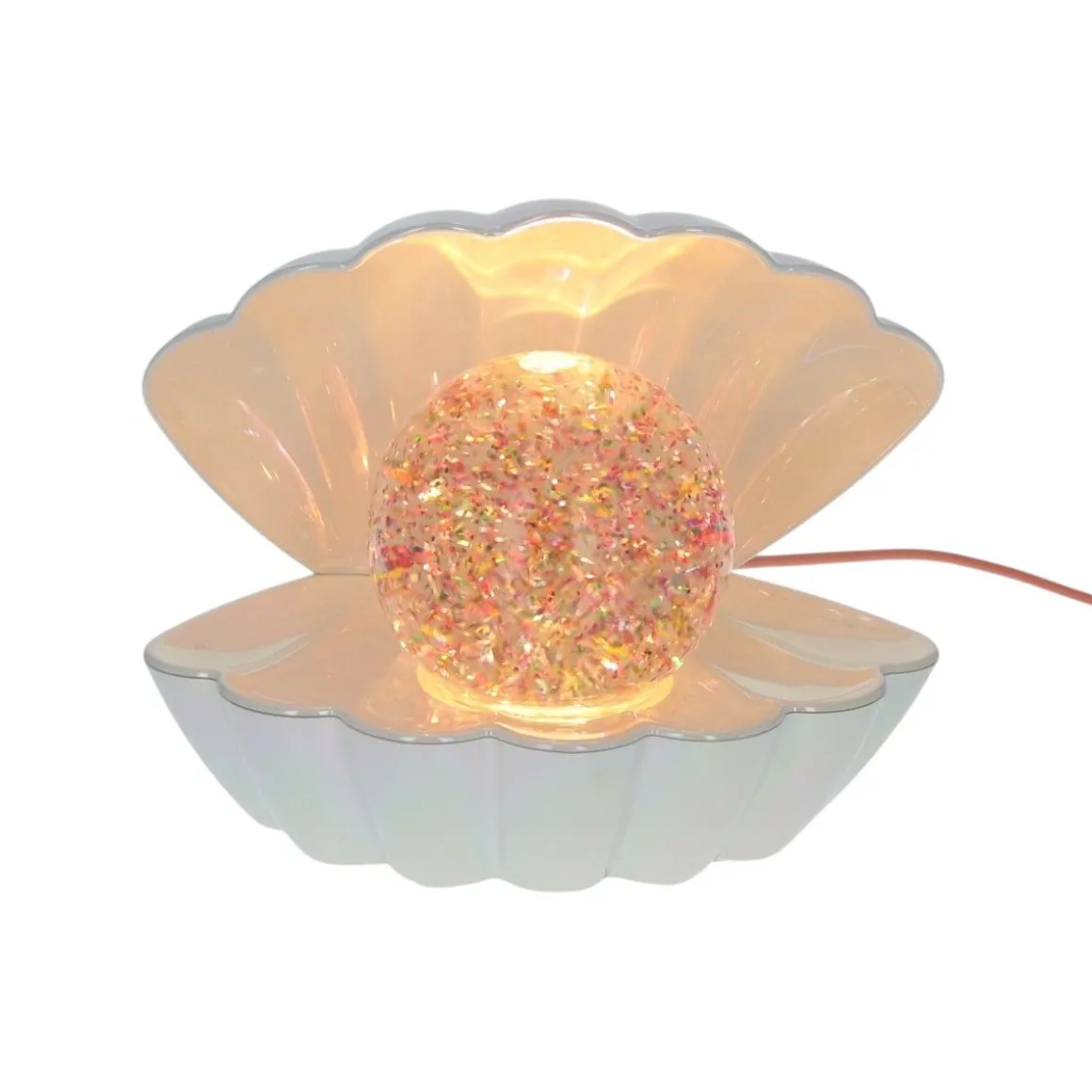 Lampe coquillage nacrée à paillettes multicolores