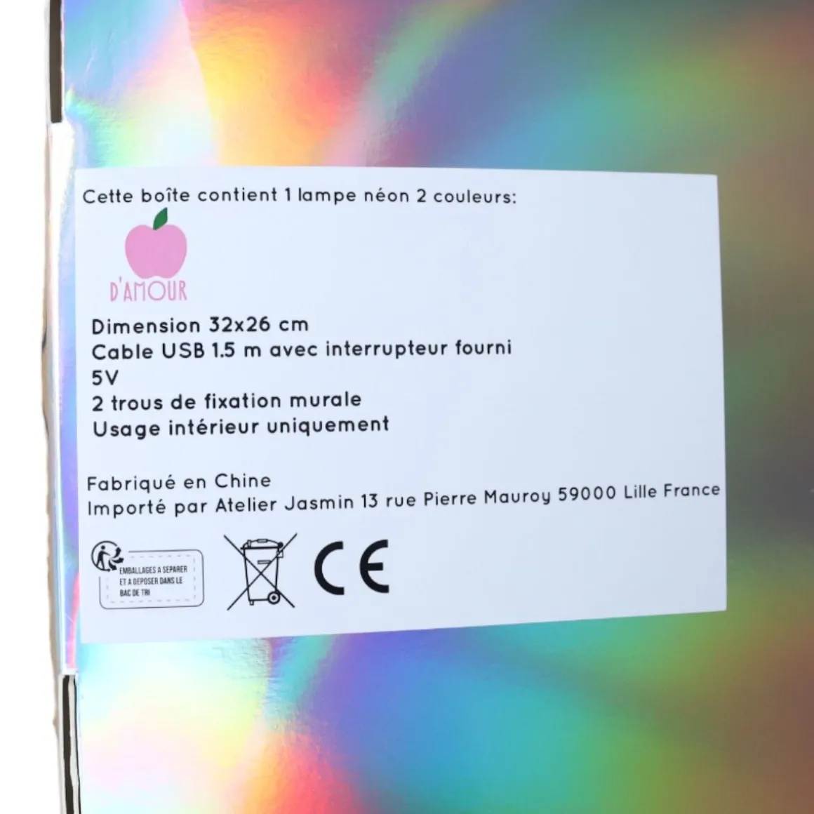 Lampe néon LED Pomme d'amour