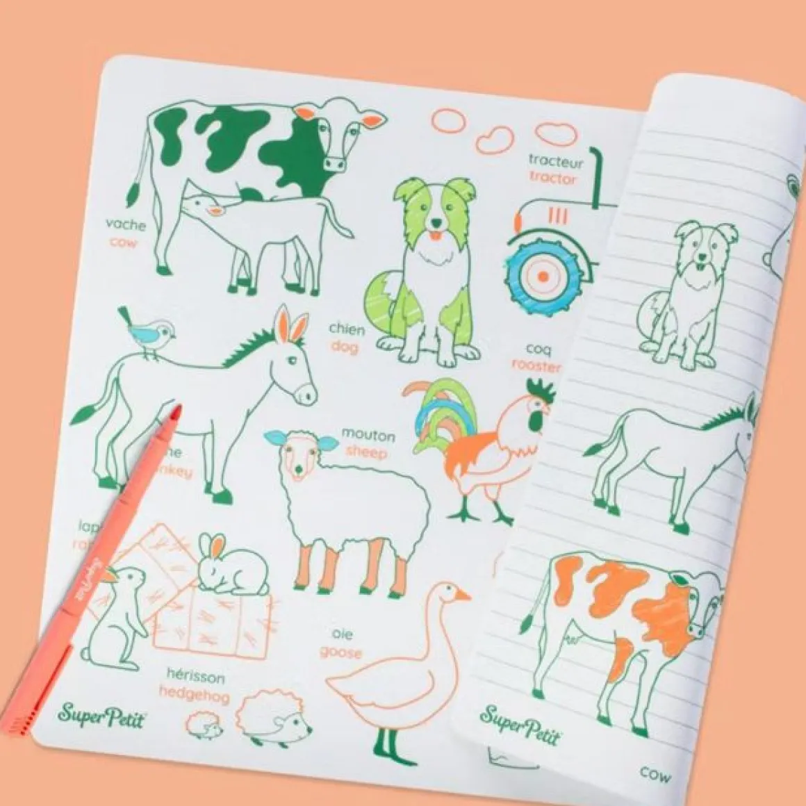 Learn & play animaux de la ferme + 1 feutre inclus
