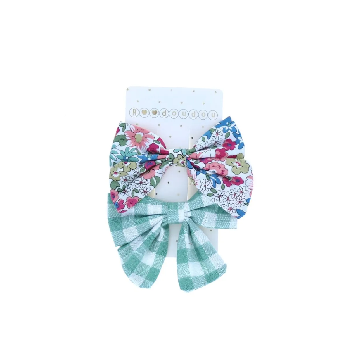 Lot de 2 barrettes à nœud fleurs et carreaux