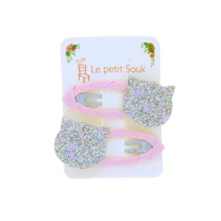 Lot de 2 barrettes chat pailletées