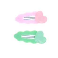 Lot de 2 barrettes cœur rose et vert