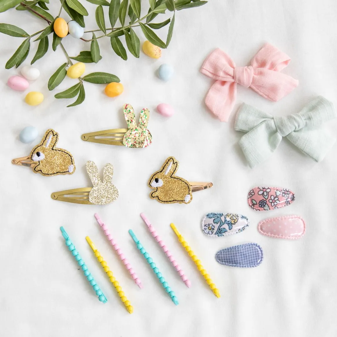 Lot de 4 barrettes lapins doré