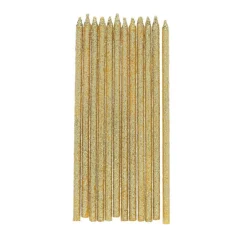 Lot de 12 bougies à paillettes dorées