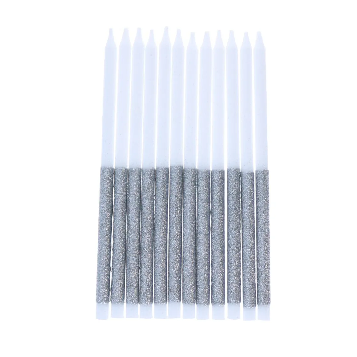 Lot de 12 bougies paillettes argenté