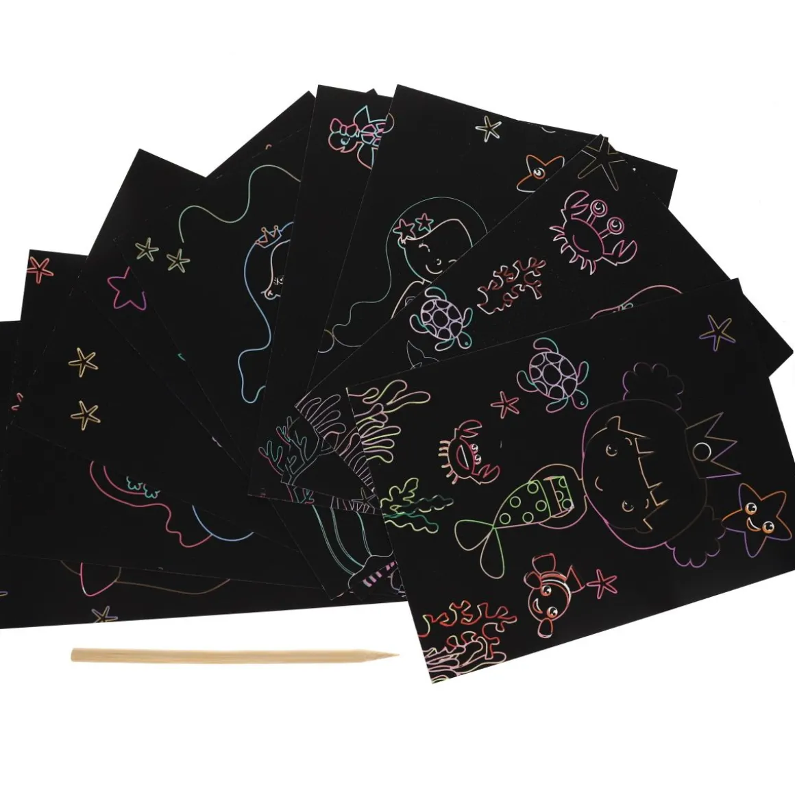 Lot de 9 cartes de coloriage à gratter sirènes