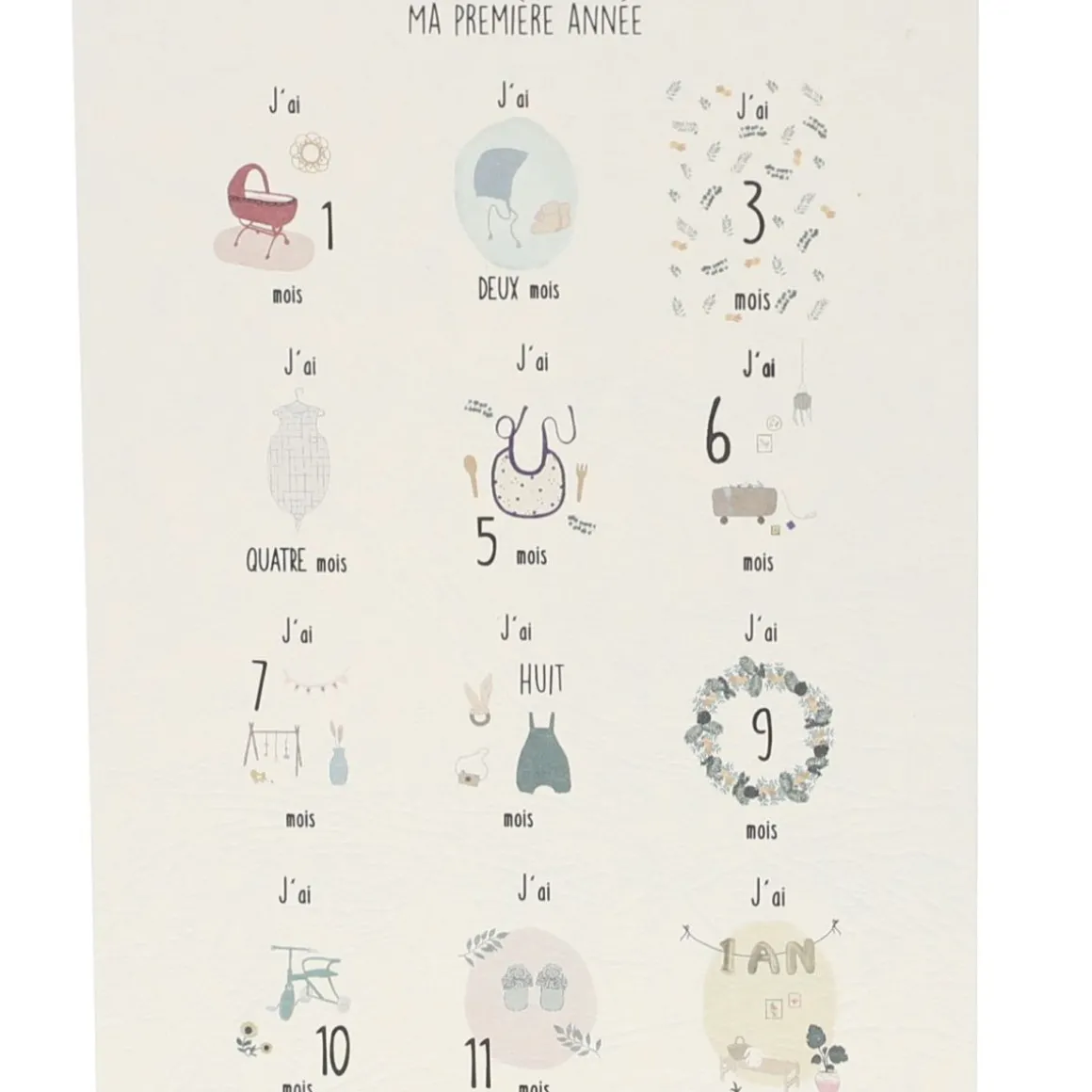 Lot de 12 cartes Ma première année de bébé