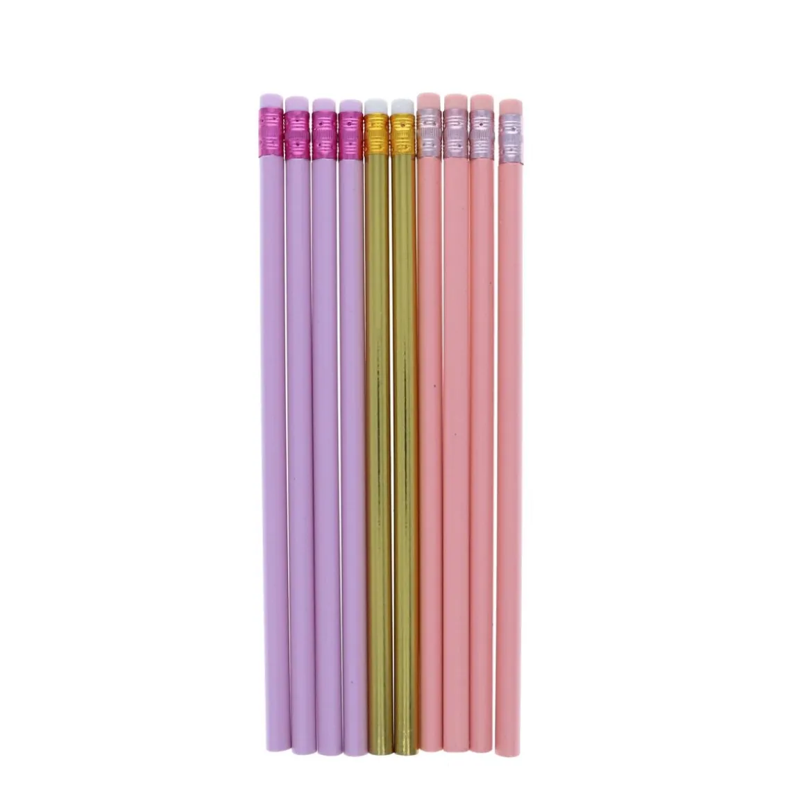 Lot de 10 crayons à papier rose et doré