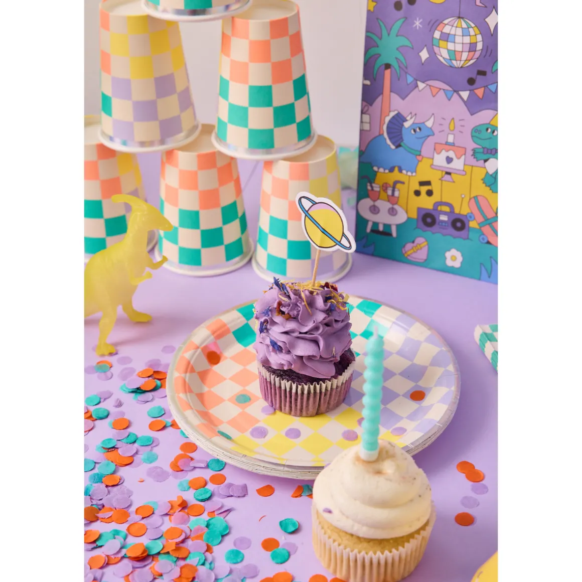 Lot de 8 gobelets damiers Dinosaures