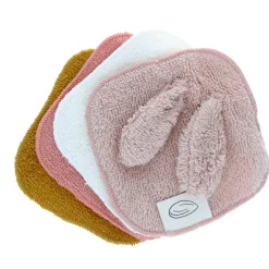 Lot de 4 lingettes lavables en éponge rose et moutarde