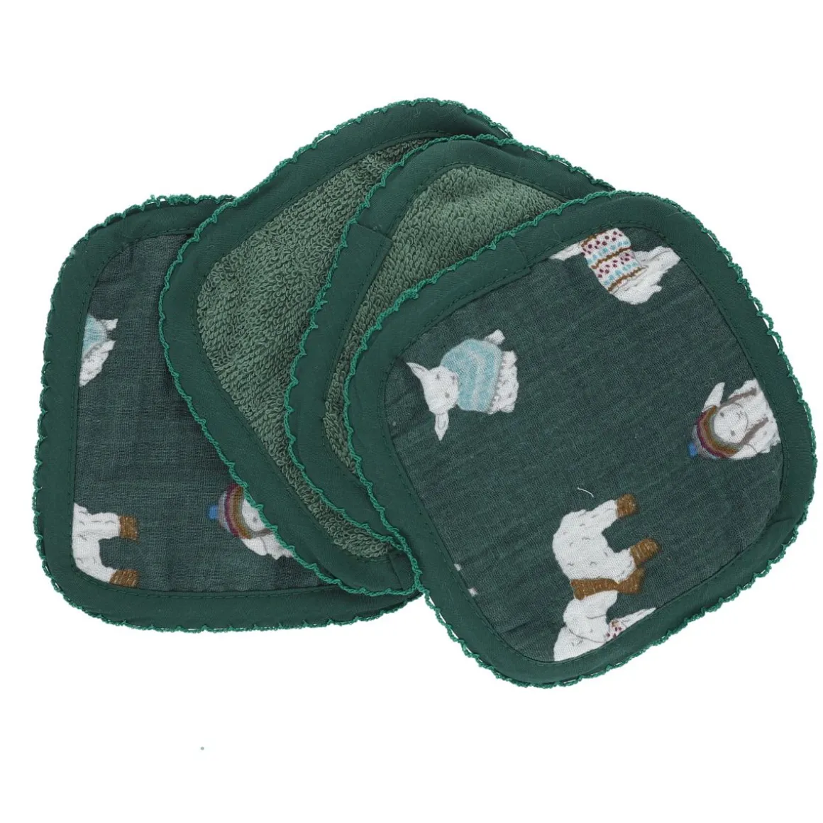 Lot de 4 lingettes lavables en éponge vert - Doux comme un agneau