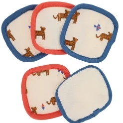 Lot de 5 lingettes lavables pochon bleu - Tigre du Bengale
