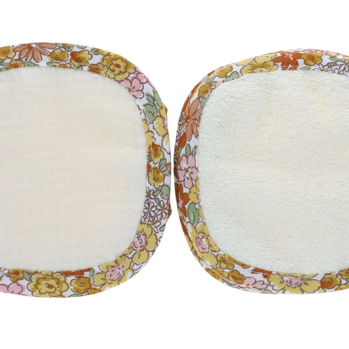 Lot de 6 lingettes lavables en éponge fleuries rose et jaune