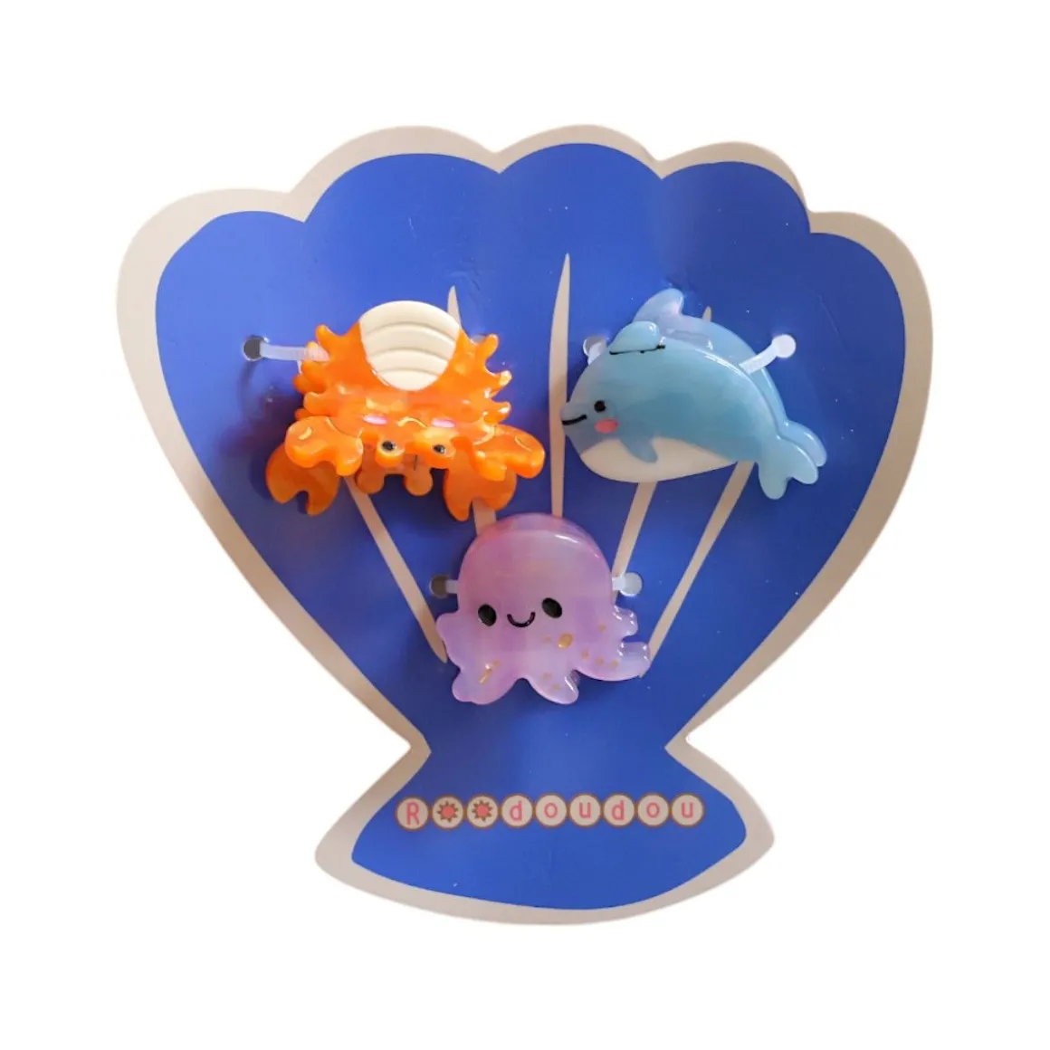 Lot de 3 pinces cheveux enfant crabe dauphin poulpe